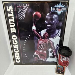 Vtg Chicago Bulls Scottie Pippen 1990's Lg Poster, Travel Mug, & SkyBox Card #46